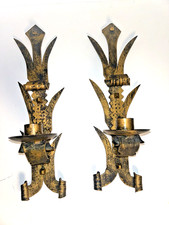 Vintage pair Spanish Revival forged iron Wall Sconce Candlesteick Holders - EXC picture