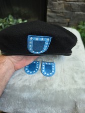 US Army Black Wool Beret Size 6 1/2 DSCP Blue Flash Stars And 2 Patches picture