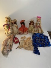 Lot of 5 Vintage 1950s-70s Hard Plastic Fashion Dolls + Bride + Fabric for Dress picture