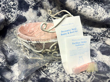 Princess House Boxed Metal Bunny & Pink/White Ceramic Bowl Set #2383 picture