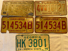 Lot of Five 1970s Aluminum license plates-IL Pair, GA, FL, MN Singles picture