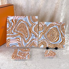 Hermes Porcelain Square Plate Onde De Chic Set of 4 Tableware with Case picture