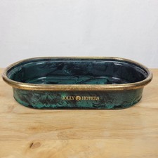 Jolly Hotels Vintage Green and Gold Metal Catch-All Tray Hollywood Regency Moody picture