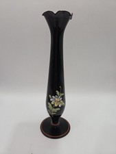 Vintage Amethyst Glass Bud Vase Hand Painted Floral 8