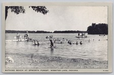 Bathing Beach At Epworth Forest Webster Lake Indiana Postcard picture
