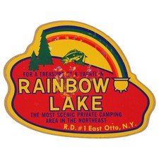 EAST OTTO Rainbow Lake NY Vintage Decal Camping Vacation Allegany Mountain Fish picture