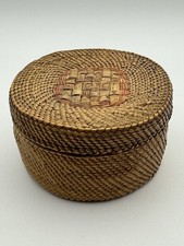 Vintage Nootka Makah Native American Lidded Basket 4” As Is Inner Rim Wear picture