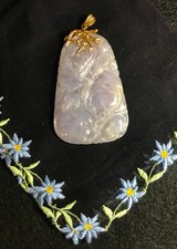 Antique China Lavendar Jade Pendant - Carved 2 Side Fertility Prosperity Symbols picture
