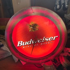 Vintage 1999 Budweiser Neon Lighted Wall Clock Sign Everbrite 19