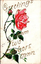Vintage Postcard 1907 Greetings From Two Harbors Mass. Rose picture