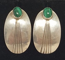 Foster Yazzie Navajo IHMSS Sterling Silver Malachite Earrings Vtg SW 1.5