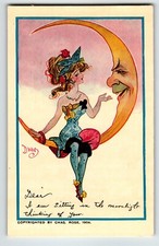 Dwig Signed Postcard Lady Crescent Moon Man Human Face Fantasy 1908 Chas Rose 21 picture