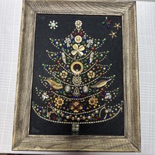 Costume Jewelry Art Christmas Tree Framed  Velvet Vtg 11 x 14 *READ picture