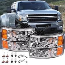 2PCS Headlights Assembly W/Bulbs and Harness For 2007-2013 Chevy Silverado 15... picture