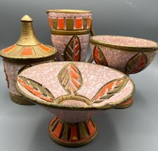 Fratelli Fanciullacci Italy Sgraffito Pottery 5 Pc Set MCM Pink Orange Decor picture