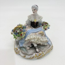 Luigi Fabris Capodimonte Porcelain Lace Lady Figurine With Flowers  picture