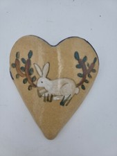 Vintage Bunny Rabbit Garden Pottery Heart Easter Wallpocket picture