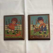 Vintage Raggedy Ann Andy Placards  Wooden Hanging picture