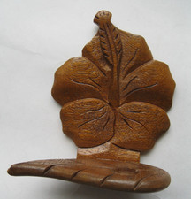 Vintage 1950's HAWAIIAN HIBISCUS Wood Perfume Bottle Holder Honolulu picture
