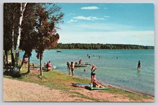 Lake Margrethe Public Beach Grayling Michigan Chrome Postcard Unposted picture