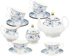 21 Piece Floral Porcelain Tea Set, British Tea Cup and Saucer Set for 6, picture