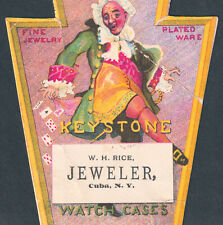 Cuba NY 1800's WH Rice Jewelry Store Keystone Watch Gambler Magician Trade Card picture