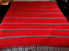 Vintage Handmade Crocheted Red Gray Afghan Lap Blanket  70