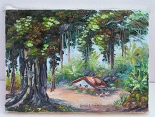 Signed 1985 THERESIA R. BRINSON (1927-2023) PLANTATION HOME Hawaii Painting picture