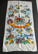 Vtg Canada Souvenir Tea Dish Kitchen Towel Historic Landmarks Coat of Arms MCM picture