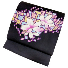【NAGOYA OBI】Japanese Silk Nagoya Obi / Deep Purple Shioze / Floral / Antique picture