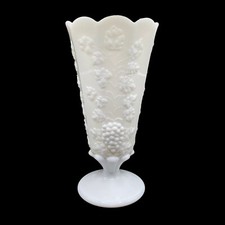 Westmoreland Milk Glass Vase Grape Pattern 9.5” Tall Vintage picture