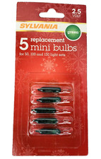 2.5 volt Sylvania Green Mini Christmas Light Bulbs for 50 100 150 Strings 5 pack picture