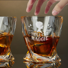 Custom Engraved Hell-Cat Maggie Whiskey Glass – 10 oz Twisted Rocks Glass picture