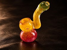 Mini Rasta Glass Tobacco Bubbler Red Yellow Green Curved Neck Pipe picture