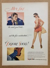 SEXIST VINTAGE 1947 Print Ad Esquire Socks Good Looks Fine Construction B5C1  picture