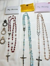 Lot Rosaries Finger Rosaries 3 Cases Catholic Religious Blue Glass Faceted 6 pcs picture
