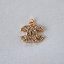 Chanel Zipper Pull Pendant, Clear Rhinestones, Gold, 22mm, Stamped picture