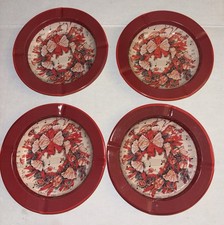 Set Of 4 Vintage Tin Christmas Ashtrays Red Wreath 5.5” picture