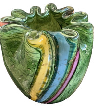 Rare Robert L Hamon Art Glass Studio Vase Abstract Tutti Frutti  Swirl Glitter picture