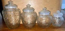 Rare Set of 4 Vintage Princess House Fantasia Crystal Glass Canisters w/Lids. picture