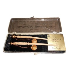 Vintage Hand Wood Carved Golt Tipped Toothpicks His & Hers picture