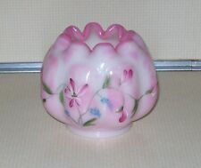 Rosalene Glass Hand Painted Floral Melon Rose Bowl Not In Line Fenton Gift Shop picture