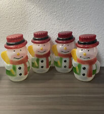 Set Of 4 Vintage Snowman Blow Mold Plastic Clear White Holiday Christmas picture
