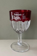 EAPG Ruby Stained Souvenir Glass Goblet, Elgin, IL Colonial Paneled Pattern picture