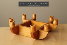 FAB SWEDISH MID CENTURY WOOD TABLE SCONCE HANDCARVED CANDLE HOLDERS 60S VTG MCM picture