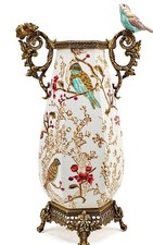 Polychrome Chinoiserie Porcelain Hexagonal Vase. Hand Painted. Ormolu - 17.5