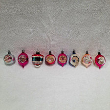 VTG 9 Shiny Brite Glass Christmas Ornaments Small Indent Pink Stamped Poland/USA picture