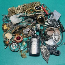 43 Piece Desk Drawer Metal And Stone SCRAP Jewelry Junk Silver Pins Random picture