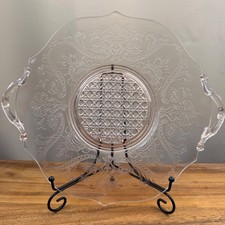 Lancaster Pink Depression Glass Landrum Cane 12.5in Handled Serving Tray picture