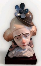 Lladro Pensive Clown Bust 5130G Porcelain Figurine Bowler Hat Flower With Box picture